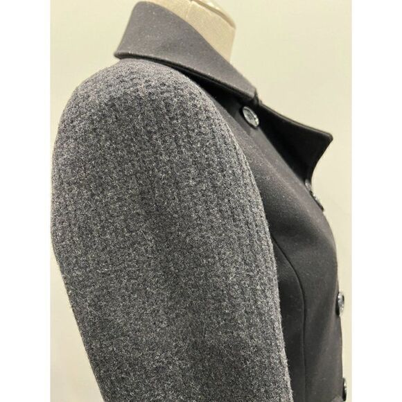 French Connection Black Wool Peacoat with Gray Knit Sleeves Size XS - Picture 6 of 9